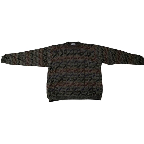 Vintage 90s Lavane New York Texture Sweater Men Cosby Style Size 2XT Green Brown - Picture 1 of 5